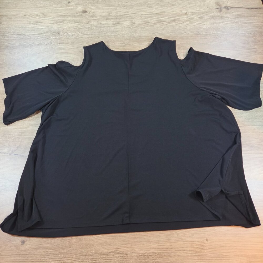 Catherines Black Cold Shoulder Top 3X 26/28W Plus Size Scoop Neck Preowned Great - Picture 5 of 8